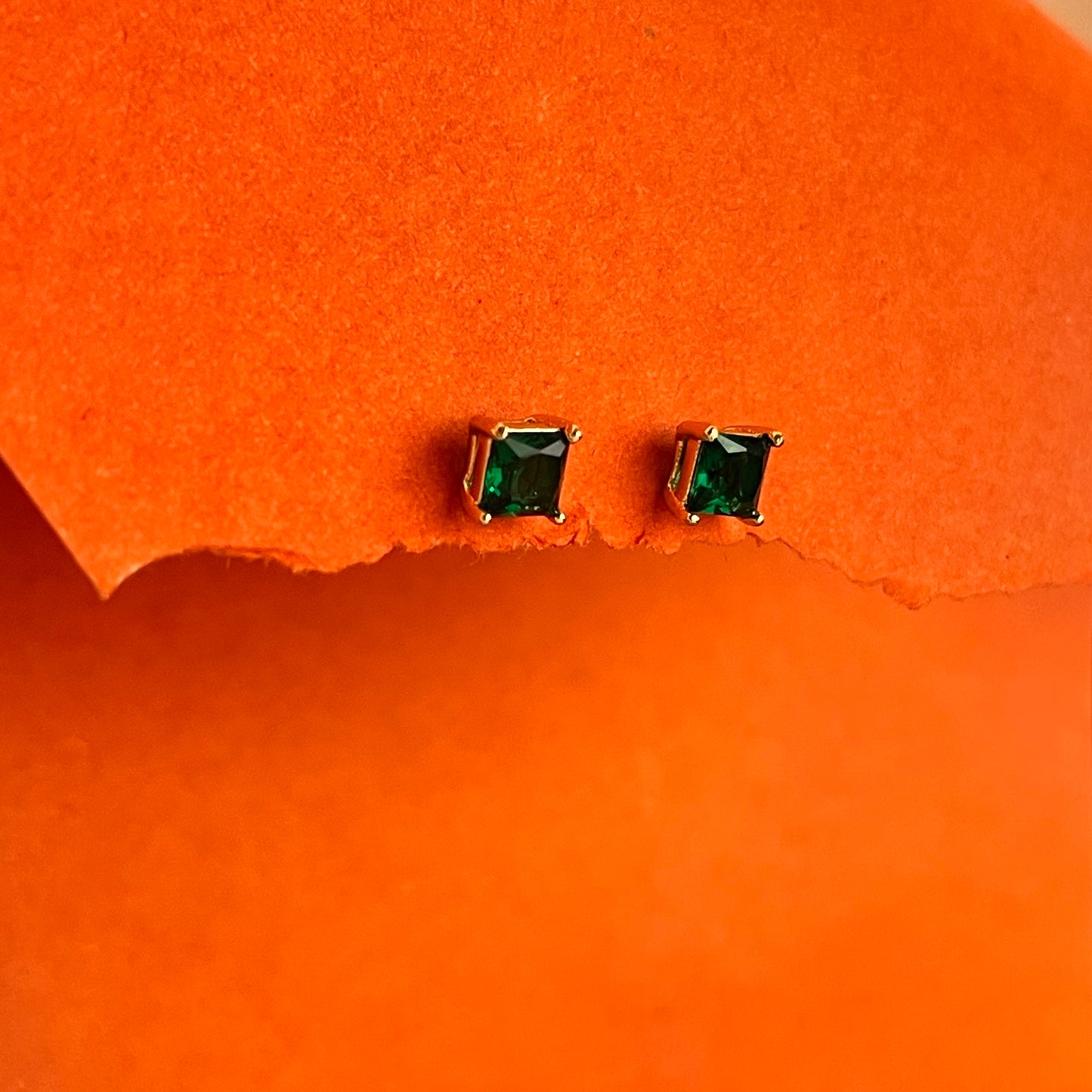 Emerald Green Square Studs