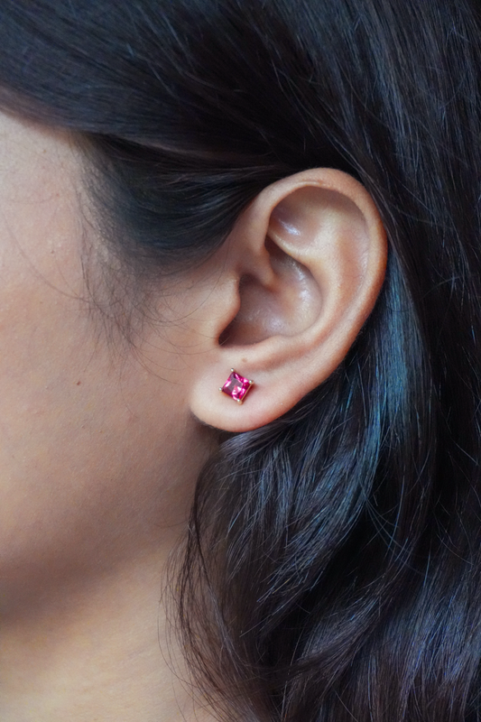 Red Stone Square Studs