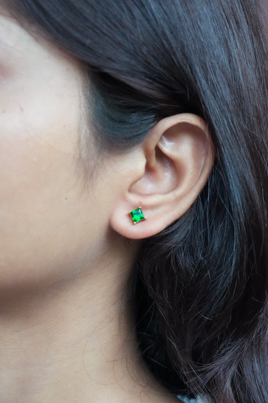 Emerald Green Square Studs
