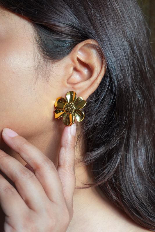 Golden Daisy Statement Stud Earrings