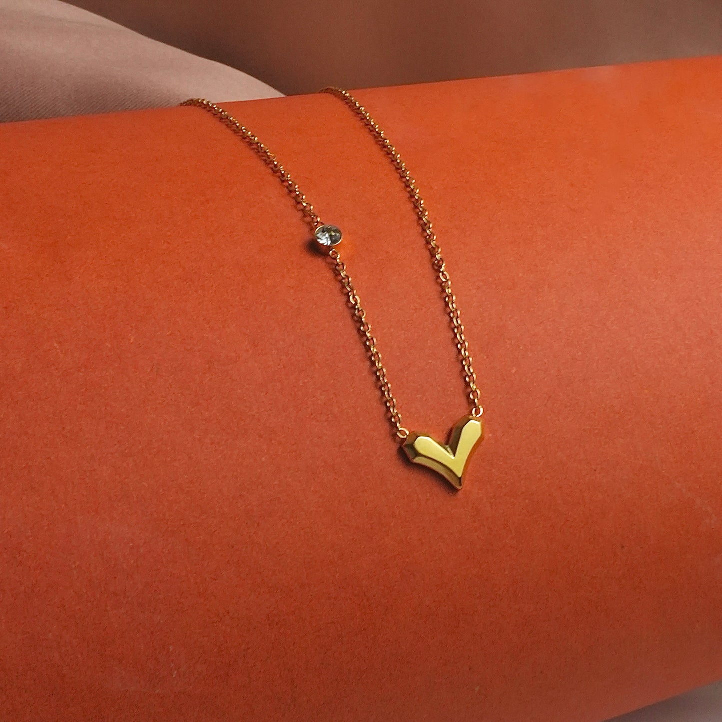 Dainty Heart Stoned Necklace