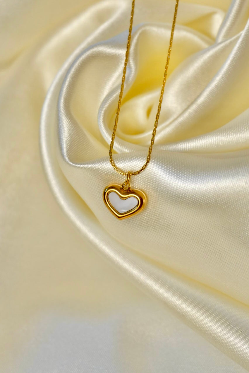 White Pearl Heart Necklace