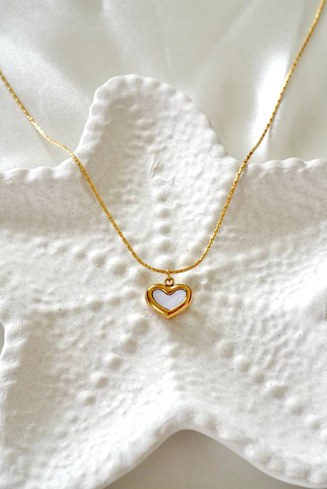 White Pearl Heart Necklace