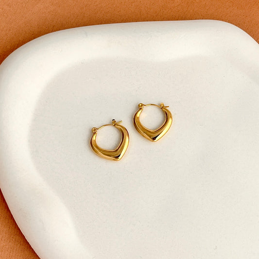 Puffy Heart Gold Hoop Earrings