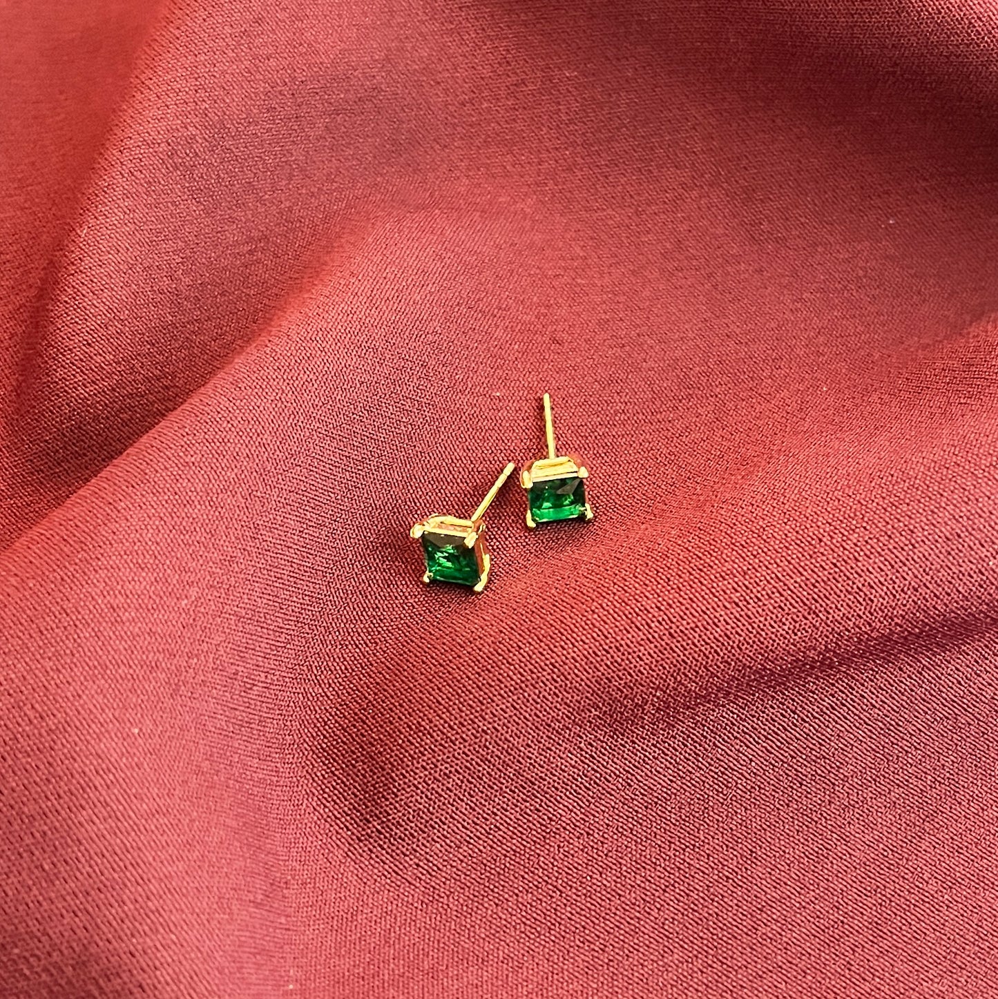 Emerald Green Square Studs