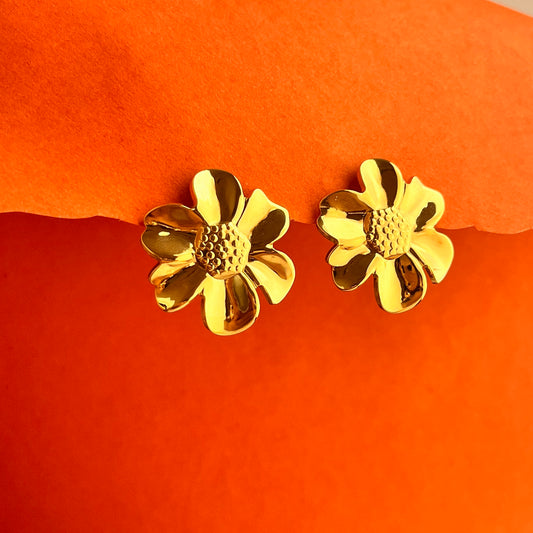 Golden Daisy Statement Stud Earrings
