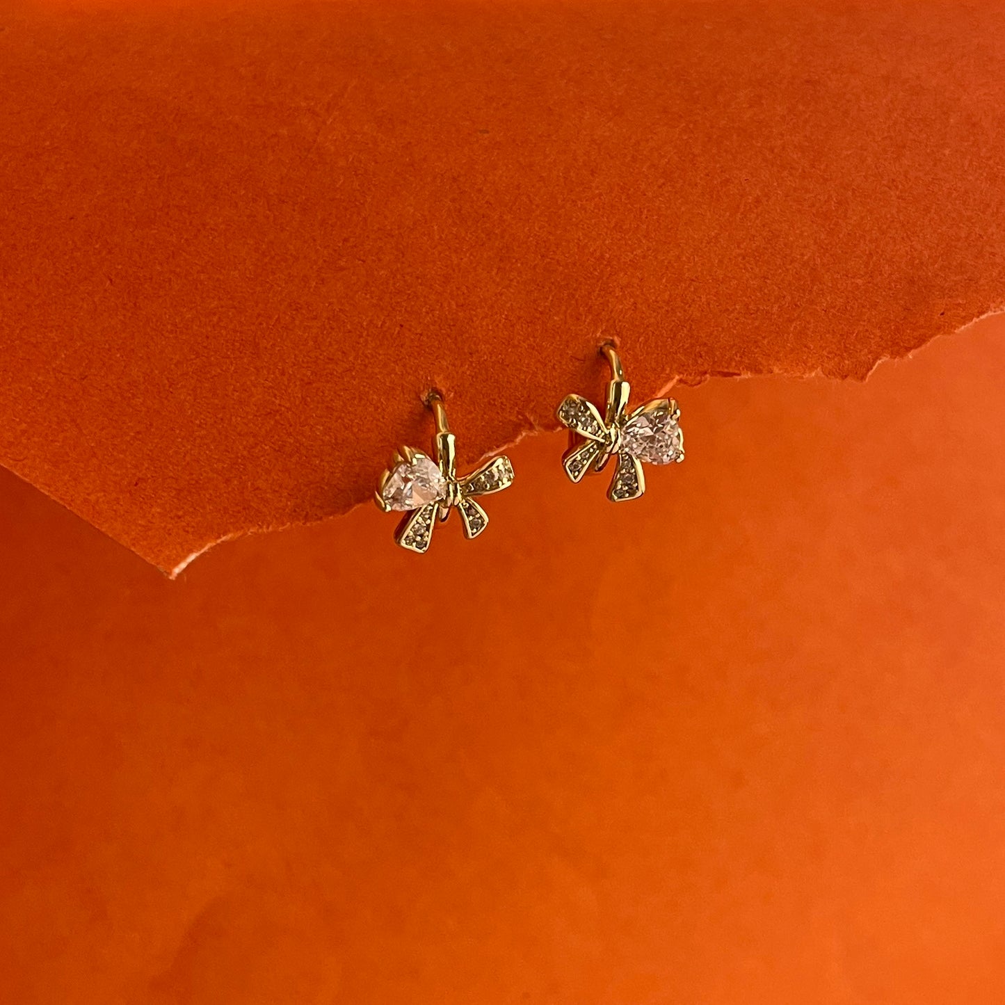 Studded Bow Charm Gold Earrings