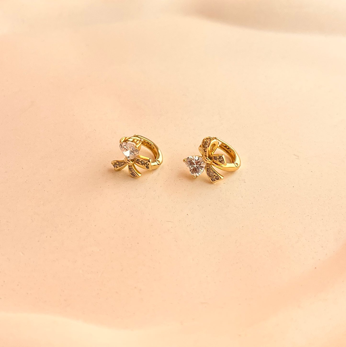 Studded Bow Charm Gold Earrings