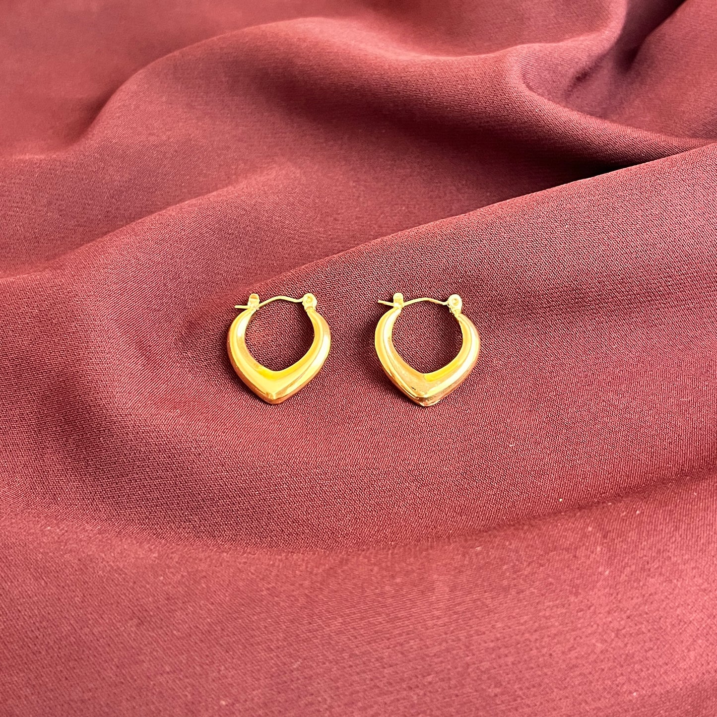 Puffy Heart Gold Hoop Earrings