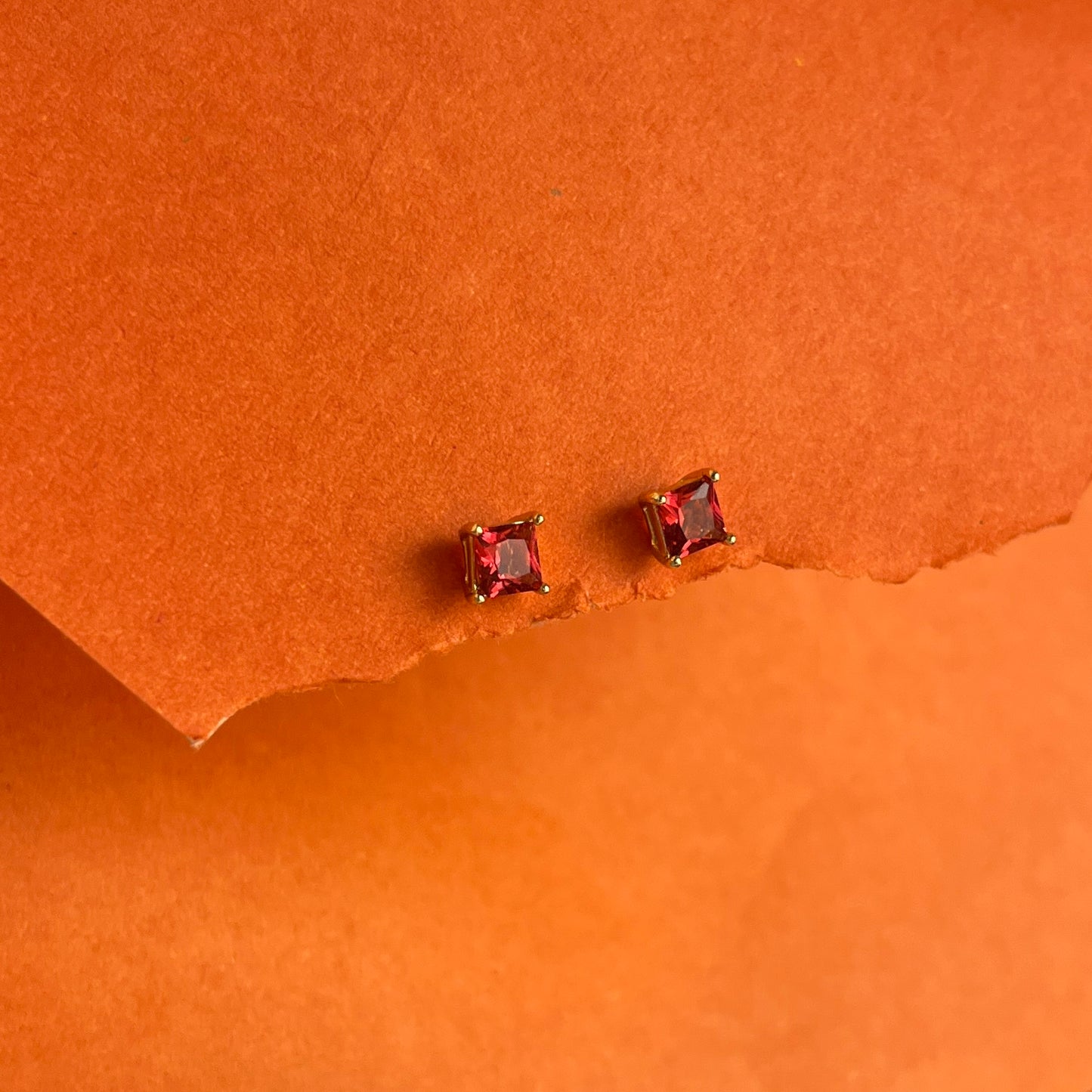 Red Stone Square Studs