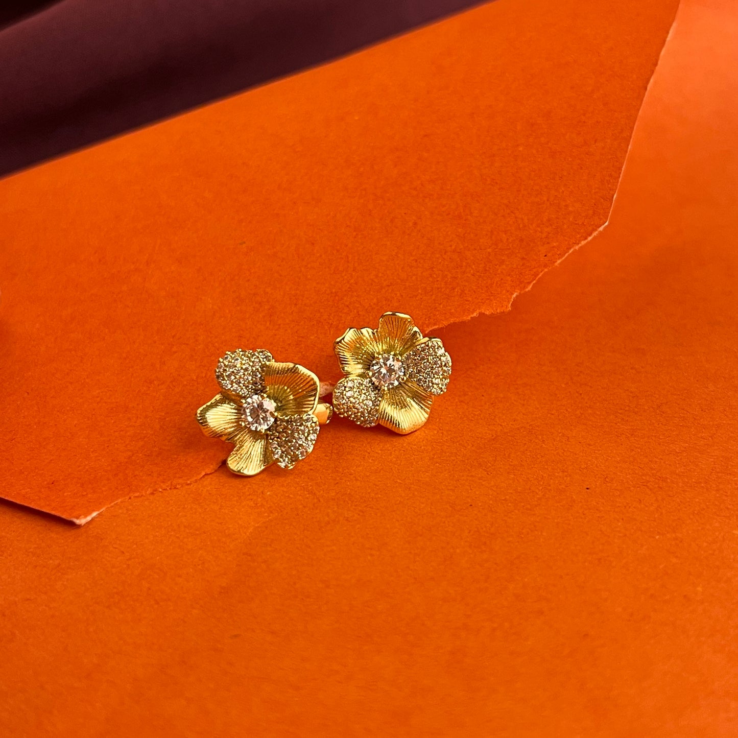 Studded Floral Shaped Stud Earrings