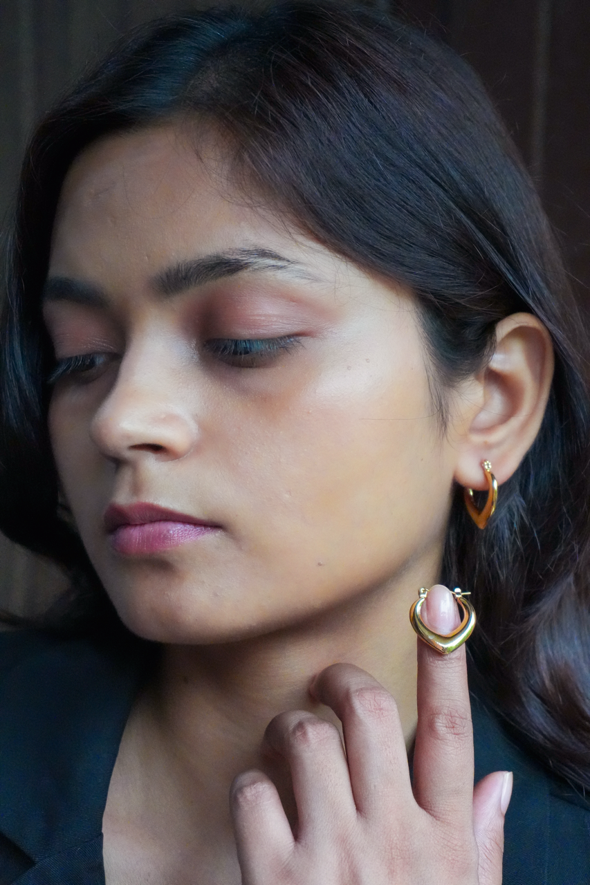 Puffy Heart Gold Hoop Earrings